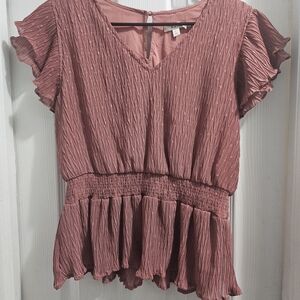 E & M Chic Ruffle Blouse in Dusty Rose